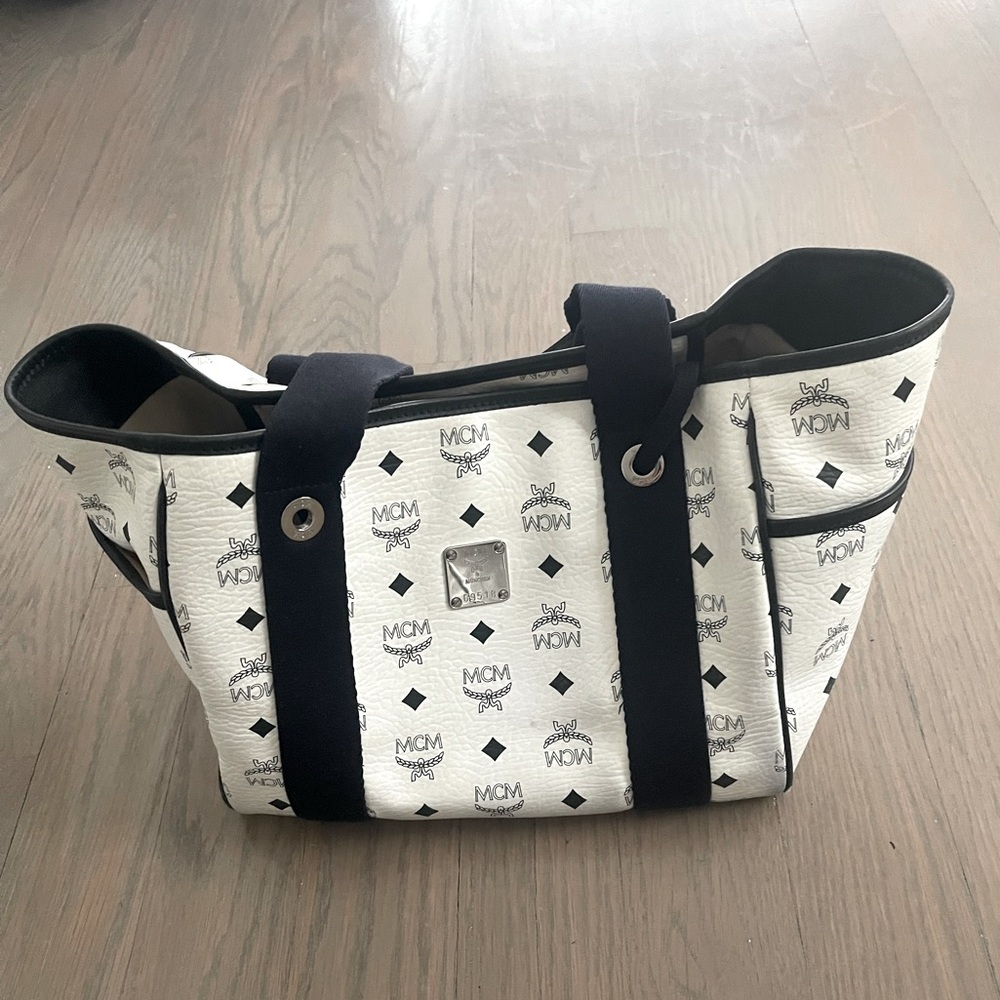 MCM White Shopper Tote Bag Monogram